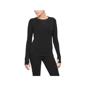 Cuddl Duds ClimateRight Women's Stretch Fleece Long Sleeve Base Layer Top - Crew Neck - M Black