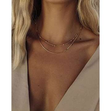 NECOCY Gold Herringbone Necklace For Women,Layered Gold Necklaces,Dainty 14k Gold Plated Necklace St...