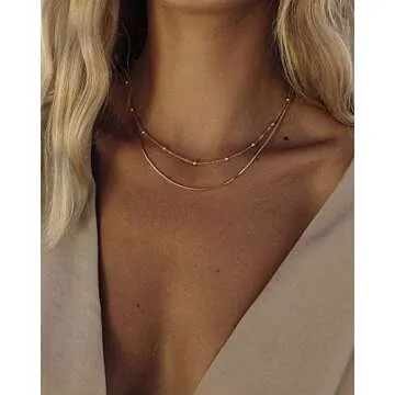NECOCY Gold Herringbone Necklace For Women,Layered Gold Necklaces,Dainty 14k Gold Plated Necklace St...