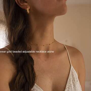 NECOCY Gold Herringbone Necklace For Women,Layered Gold Necklaces,Dainty 14k Gold Plated Necklace Stack,Chain Choker Beaded Snake Simple Necklace,Gold Jewelry Gift for Women