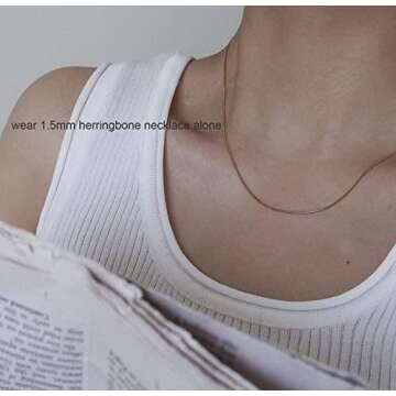 NECOCY Gold Herringbone Necklace For Women,Layered Gold Necklaces,Dainty 14k Gold Plated Necklace Stack,Chain Choker Beaded Snake Simple Necklace,Gold Jewelry Gift for Women