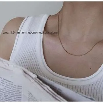 NECOCY Gold Herringbone Necklace For Women,Layered Gold Necklaces,Dainty 14k Gold Plated Necklace Stack,Chain Choker Beaded Snake Simple Necklace,Gold Jewelry Gift for Women