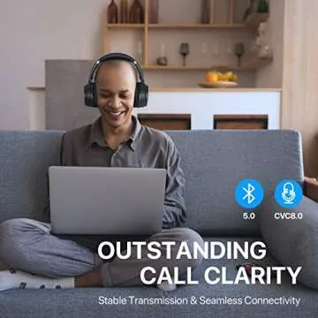 HROEENOI Active Noise Cancelling Headphones, JZ02 Bluetooth Headphones, Wireless Over Ear Headphones with CVC 8.0 Microphone Deep Bass Headset, 40 Hours Playtime for Travel Work TV Phone - Black