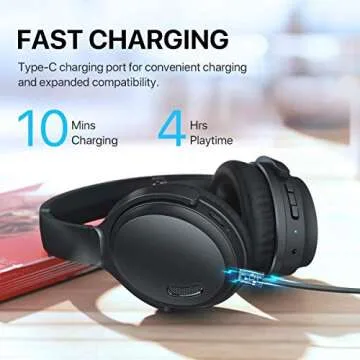 HROEENOI Active Noise Cancelling Headphones, JZ02 Bluetooth Headphones, Wireless Over Ear Headphones with CVC 8.0 Microphone Deep Bass Headset, 40 Hours Playtime for Travel Work TV Phone - Black