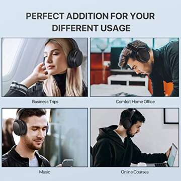 HROEENOI Active Noise Cancelling Headphones, JZ02 Bluetooth Headphones, Wireless Over Ear Headphones with CVC 8.0 Microphone Deep Bass Headset, 40 Hours Playtime for Travel Work TV Phone - Black