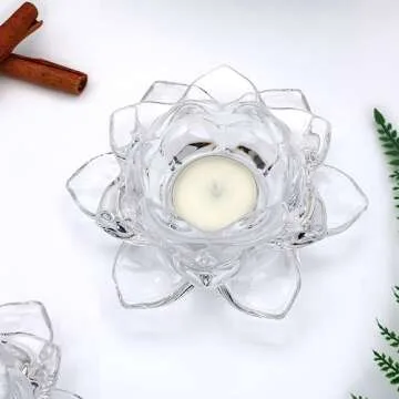 Salzesfalls Crystal Glass Lotus Candle Holders, Crystal Tealight Candle Holders, Votive Candle Holders for Home Decor, Wedding &Party, Set of 15