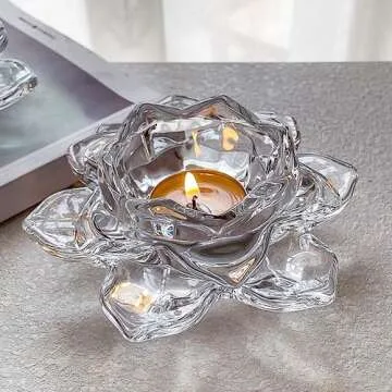 Salzesfalls Crystal Glass Lotus Candle Holders, Crystal Tealight Candle Holders, Votive Candle Holders for Home Decor, Wedding &Party, Set of 15