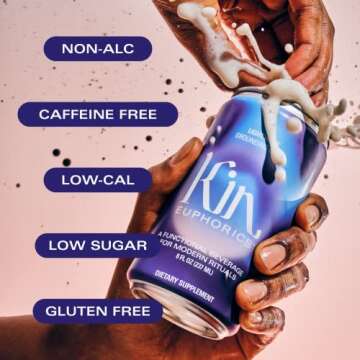 Kin Euphorics Lightwave Non-Alcoholic Functional Beverage | Calm the Mind & Mellow the Mood | Adaptogens, Nootropics, Reishi Mushroom & L-Theanine | Lavender-Vanilla, Smoked Sea Salt & Passionflower | 8 Fl Oz (4pk)