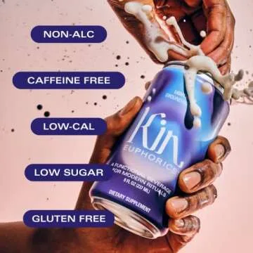 Kin Euphorics Lightwave Non-Alcoholic Functional Beverage | Calm the Mind & Mellow the Mood | Adaptogens, Nootropics, Reishi Mushroom & L-Theanine | Lavender-Vanilla, Smoked Sea Salt & Passionflower | 8 Fl Oz (4pk)