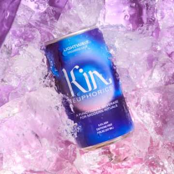 Kin Euphorics Lightwave Non-Alcoholic Functional Beverage | Calm the Mind & Mellow the Mood | Adaptogens, Nootropics, Reishi Mushroom & L-Theanine | Lavender-Vanilla, Smoked Sea Salt & Passionflower | 8 Fl Oz (4pk)