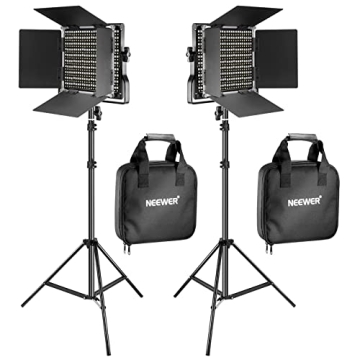 NEEWER 2 Pack Bi Color 660 LED Video Light and Stand Kit: (2) 3200-5600K CRI 96+ Dimmable Light with...
