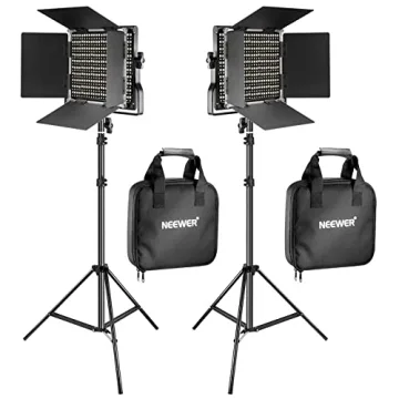 NEEWER 2 Pack Bi Color 660 LED Video Light and Stand Kit: (2) 3200-5600K CRI 96+ Dimmable Light with...
