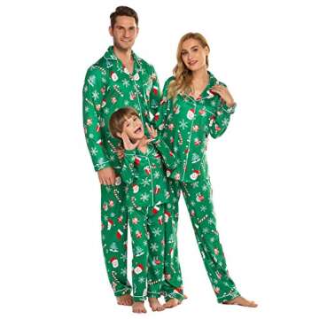 Ekouaer Christmas Family Matching Pajamas Long Sleeve Button Down Pj Set Festival Party Sleepwear,Green,Men,L
