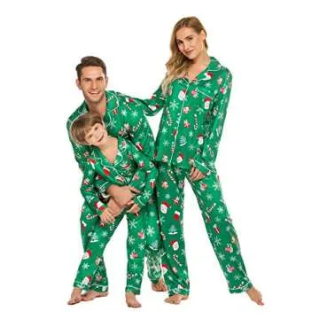 Ekouaer Christmas Family Matching Pajamas Long Sleeve Button Down Pj Set Festival Party Sleepwear,Green,Men,L