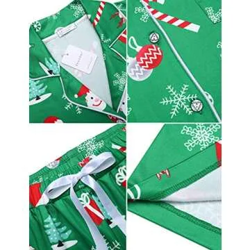 Ekouaer Christmas Family Matching Pajamas Long Sleeve Button Down Pj Set Festival Party Sleepwear,Green,Men,L