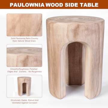 Athaliah Wood Side Table Stump End Table,17.8”H Rustic Wood Stump Side Table Stool,Wooden Round Side Table Stool Wooden Tree Stump End Table for Garden Patio Lawn Home Decor