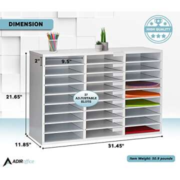 AdirOffice Classroom Mailbox - Wooden Literature Organizer, Construction Paper Storage Organizer, Ma...