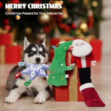 Nocciola 3 Pack Christmas Dog Toys, Interactive Crinkle Dog Squeaky Toys, Plush Dog Toys for Christm...
