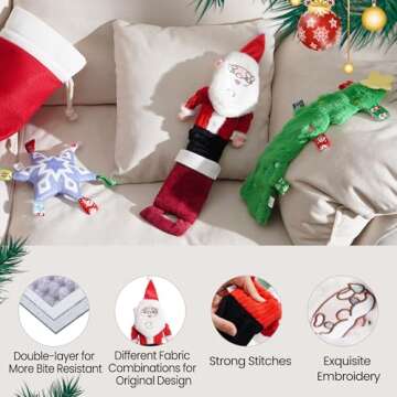 Nocciola 3 Pack Christmas Dog Toys, Interactive Crinkle Dog Squeaky Toys, Plush Dog Toys for Christmas, Christmas Chew Toys for Puppy Small Medium Large Dogs & Aggressive Chewers