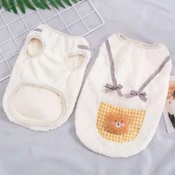 Cute Cat Apparel with Bow and Plaid Pocket Plush Dog Pullover Sweater Warm Soft Kitten Turtleneck for Indoor Cats and Small Medium Dogs (Yellow, S (0-3.3lbs))
