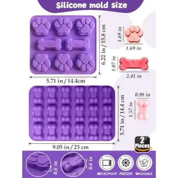 RUGVOMWM 123 Pcs Homemade Dog Treat Molds Silicone,Dog Treat Cookie Cutters,Including 2 Doggy Treat Mold,5+12 Cookie Cutters and, 4 Dog Treat Recipes Card, 50 Dog Treat Bags & 50 Gold Twist Tie