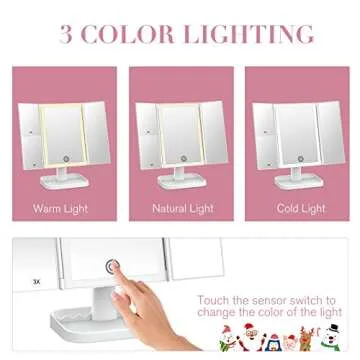 NIKKOMON Wireless Rechargeable Lighted Makeup Mirror with 3 Color Lighting, 2000mAh Rechargeable Bat...