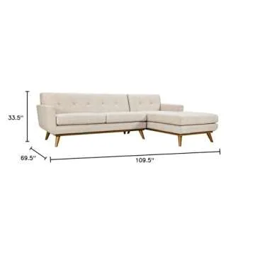 Modway Engage Right Facing Sectional Sofa in Mid-Century Modern Upholstered Fabric Beige