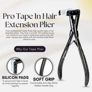 My Hair Tools Professional Tape in Hair Extensions Plier Stainless Steel Weft Extensions Tape Sealing Clamp Pliers Tool with Box Black human hair tape in extensions Styling Hair Tools, 7 Inch