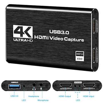 Capture Card Nintendo Switch, 4K HDMI Video Capture Card, 1080P 60FPS, HDMI to USB 3.0 Capture Card ...