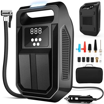 Tire Inflator Portable Air Compressor 12V DC Car Air Pump with Digital Display, LED Light, Auto Shut...