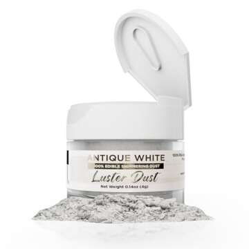 Luster Dust - Antique White (4g 1x Jar) | Edible Vegan Dust & Paint for Cake Decorating, Ice Cream, Desserts, Cocktails and Beverages by Bakell
