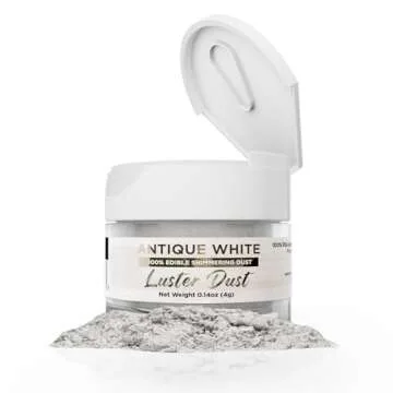 Luster Dust - Antique White (4g 1x Jar) | Edible Vegan Dust & Paint for Cake Decorating, Ice Cream, Desserts, Cocktails and Beverages by Bakell