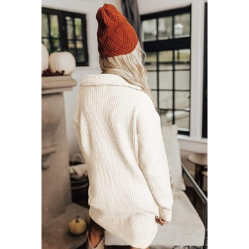 HOTOUCH Long Sleeve Knit Quarter Zip Sweater Dress for Women