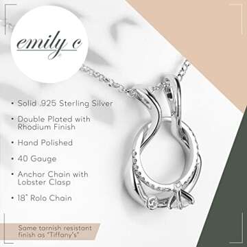 Emily C Ring Holder Necklace - Sterling Silver Ring Keeper Necklaces - Women & Men Wedding Ring Holder Necklace - Cute Necklace Jewelry for Women, Wife, Nurse, Doctor - Bezel Ring Necklace Holder
