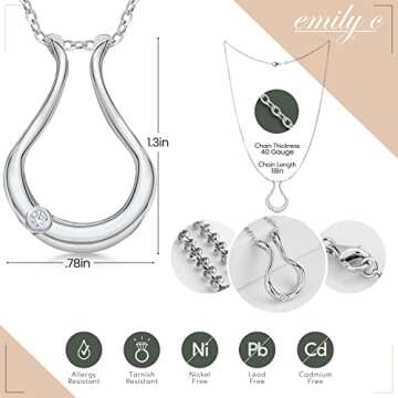 Emily C Ring Holder Necklace - Sterling Silver Ring Keeper Necklaces - Women & Men Wedding Ring Holder Necklace - Cute Necklace Jewelry for Women, Wife, Nurse, Doctor - Bezel Ring Necklace Holder