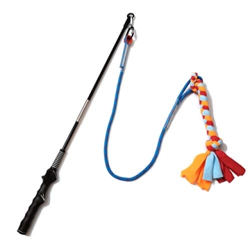 Interactive Flirt Pole Toy for Dogs Chase and Tug of War, Durable Teaser Wand with Pet Fleece Rope T...