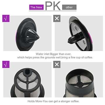 6 Pack Reusable Mesh Coffee Filter Pods for Keurig 2.0 & 1.0 Brewer, Universal Refillable Single Cup Replacement Fits K15, K55, K145, K250, K300/K350, K400/K450/K460, K500/K550/K575, Keurig K-Elite