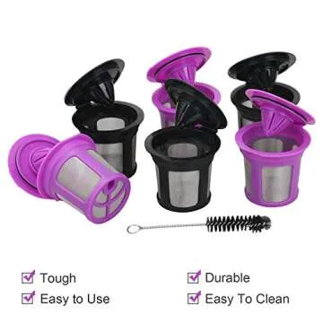 6 Pack Reusable Mesh Coffee Filter Pods for Keurig 2.0 & 1.0 Brewer, Universal Refillable Single Cup Replacement Fits K15, K55, K145, K250, K300/K350, K400/K450/K460, K500/K550/K575, Keurig K-Elite