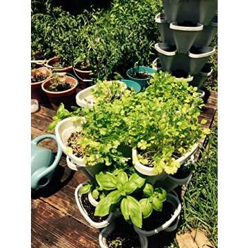 3 Tier Stackable Herb Garden Planter Set with Bottom Saucer - Stone Color - Vertical Container Pots for Herbs, Strawberries, Flowers