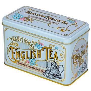 New English Teas Vintage Victorian Tea Tin with 40 Decaffeinated English Breakfast Teabags (Powder Blue)