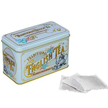 New English Teas Vintage Victorian Tea Tin with 40 Decaffeinated English Breakfast Teabags (Powder Blue)