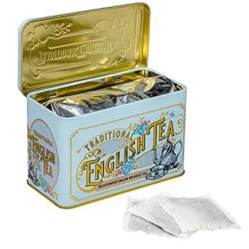 New English Teas Vintage Victorian Tea Tin with 40 Decaffeinated English Breakfast Teabags (Powder Blue)