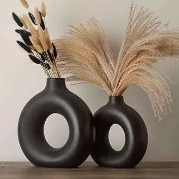 RyddeligHome Black Ceramic Vase for Modern Decor