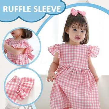 Zanie Kids Gingham Toddler Dress Bowknot Easter Dress Baby Girl Summer Playwear Outfits Plaid Pink 6 7T