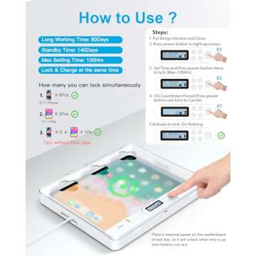 ySky Phone Lock Box with Timer for iPad,Portable Time Lock Box for iPad,iPhone,Tablet,Folded Phone,TV remotes, Phone Locker for Self-Discipline to Help Reduce Screen Time Focus to Achieve Goals(New)