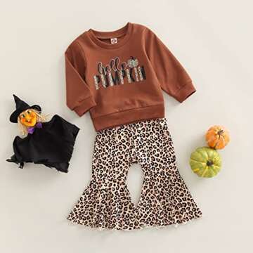 ITFABS Toddler Baby Girl Halloween Clothes Pumpkin Outfits Set Pullover Sweatshirt Tops+Flare Pants ...