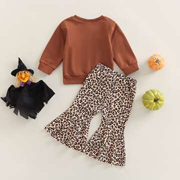 ITFABS Toddler Baby Girl Halloween Clothes Pumpkin Outfits Set Pullover Sweatshirt Tops+Flare Pants Fall Winter Baby Clothes（Brown,6-12 Months）