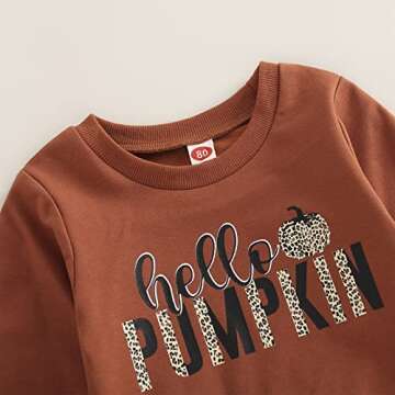 ITFABS Toddler Baby Girl Halloween Clothes Pumpkin Outfits Set Pullover Sweatshirt Tops+Flare Pants Fall Winter Baby Clothes（Brown,6-12 Months）