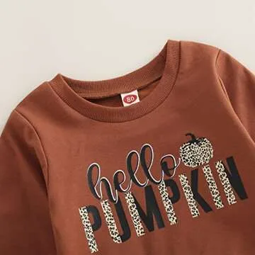 ITFABS Toddler Baby Girl Halloween Clothes Pumpkin Outfits Set Pullover Sweatshirt Tops+Flare Pants Fall Winter Baby Clothes（Brown,6-12 Months）