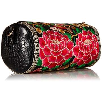 Mellow World Bella Embroidered Flower Clutch 10"x5"x5", Black, One Size